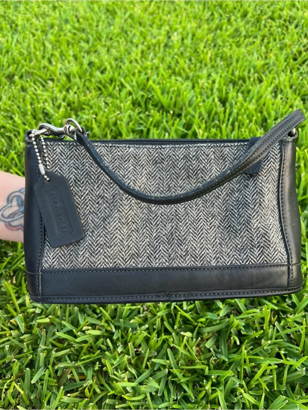 Coach Black and Gray Herringbone Wristlet